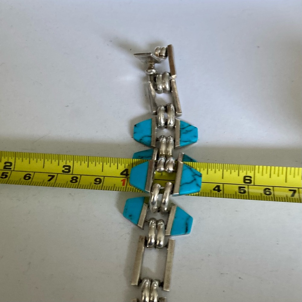 Unique Heavy Sterling & Turquise Bracelet - Picture 8 of 10